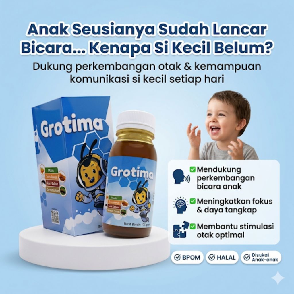 Grotima Vitamin Anak Cepat Bicara | Madu Anak Telat Bicara | Grotima Nutrisi Otak Stimulasi Bicara A