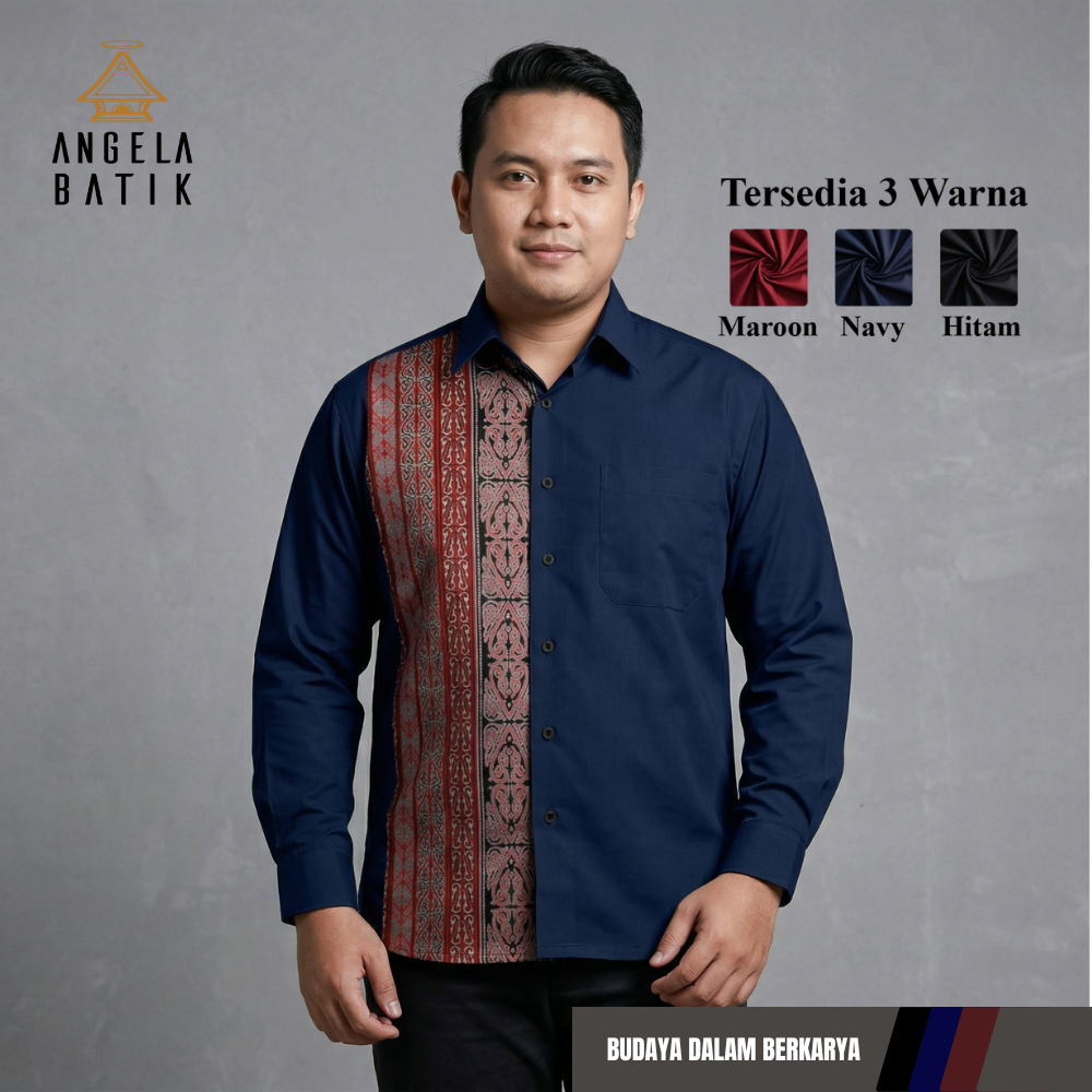 Angela Batik Batak | Kemeja Batik Batak Lengan Panjang Pria | Batik Pria Motif Gorga BG13