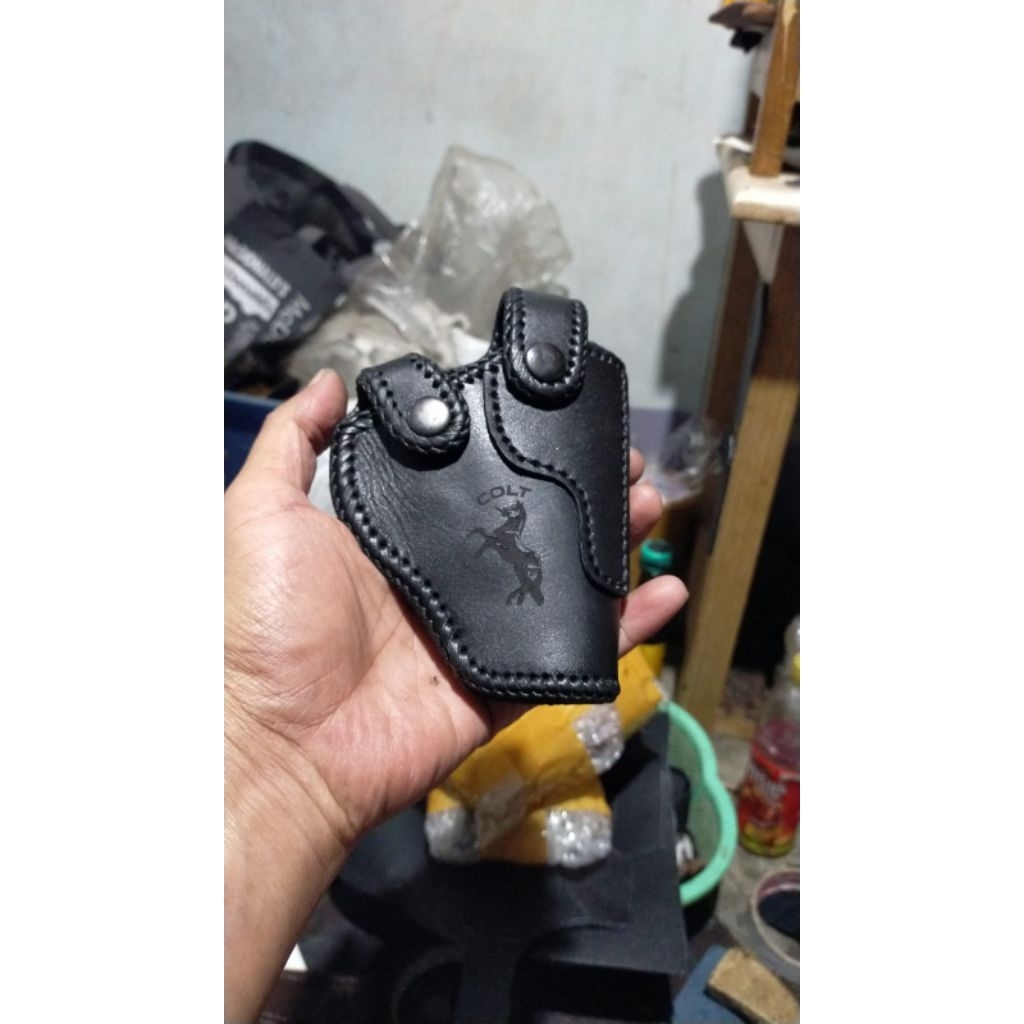 HOLSTER REVOLVER POLRI SARUNG SENJATA KULIT BERKUALITAS MODEL LUAR/ PINGGANG