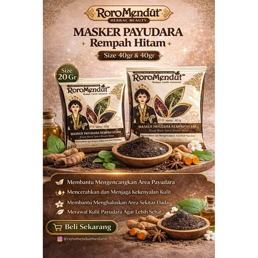 roro mendut masker payudara rempah hitam untuk mengencangkan payudara