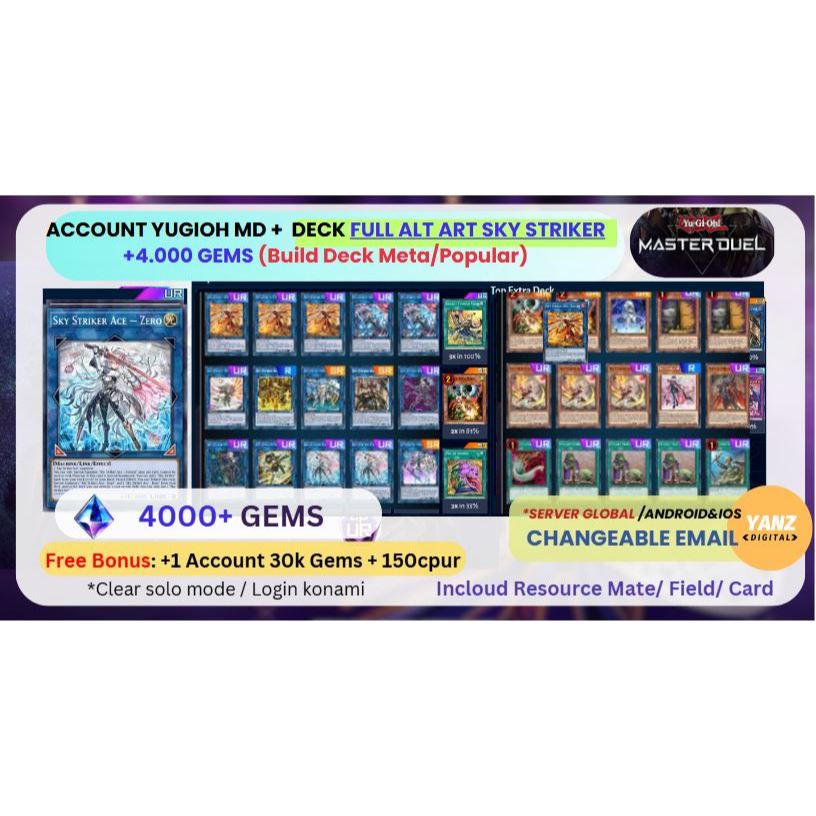 Bundle Yu-Gi-Oh Master Duel Full ALT ART Sky Striker Ace (Kagari, Zero, Raye, Shizuku, Linkage, Haya