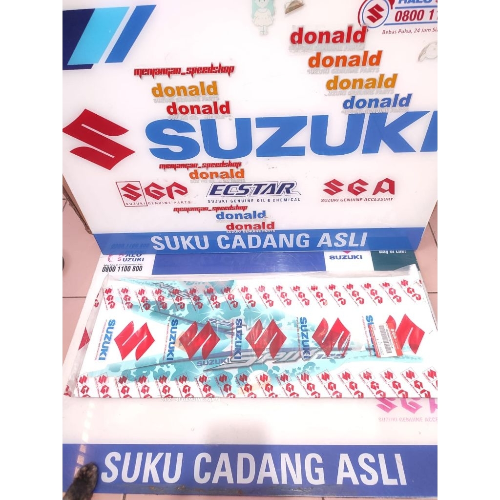 Striping Stripping List Body Suzuki Spin 125 model tahun 2008 Warna Blue Lagoon Biru Telor Asin Bara