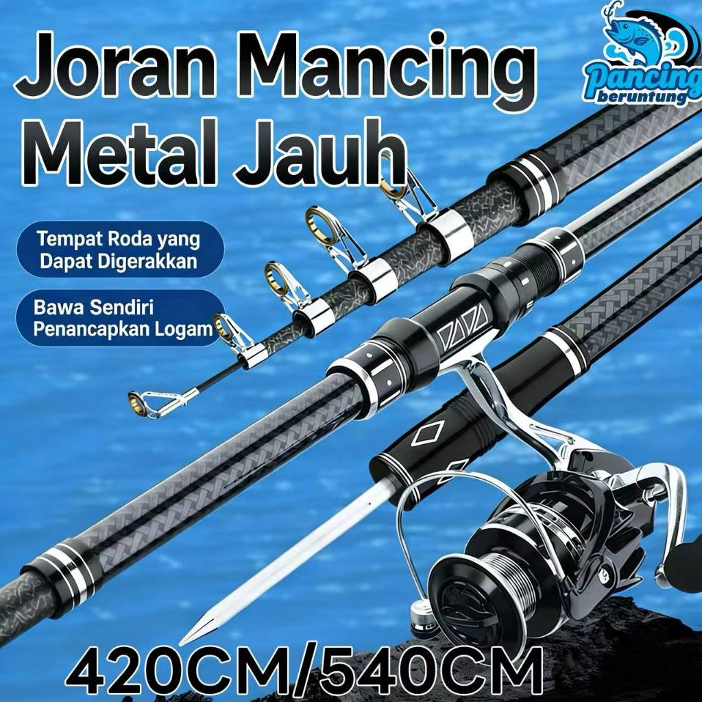 Joran Laut Karbon Super Keras Baru, Lempar 100m, Pasak Tanah Built-in, Ring Keramik Besar, Ukuran 42