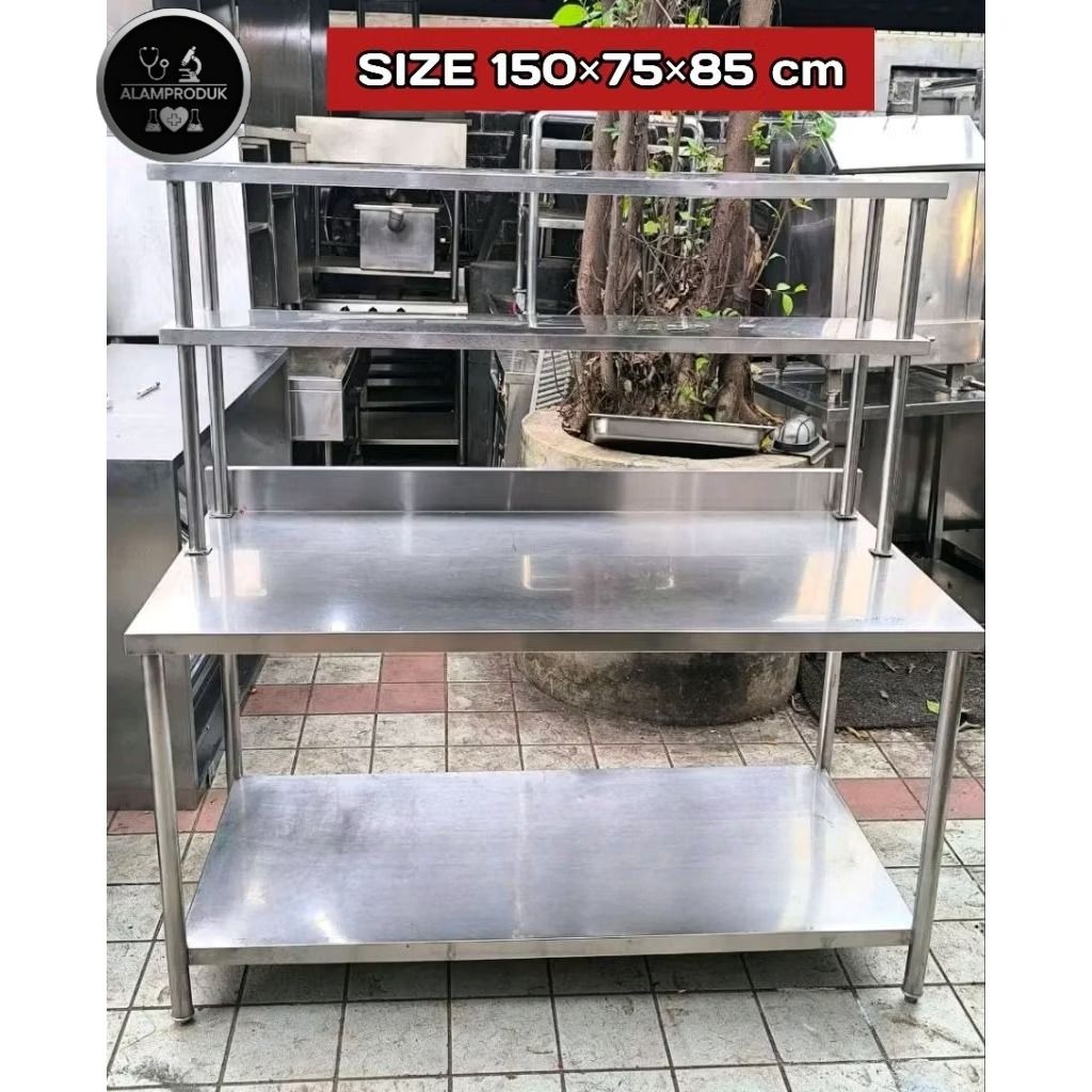 Meja dapur stainless steel 2 rak stainless | work table meja dapur stainless | meja kerja dapur rest