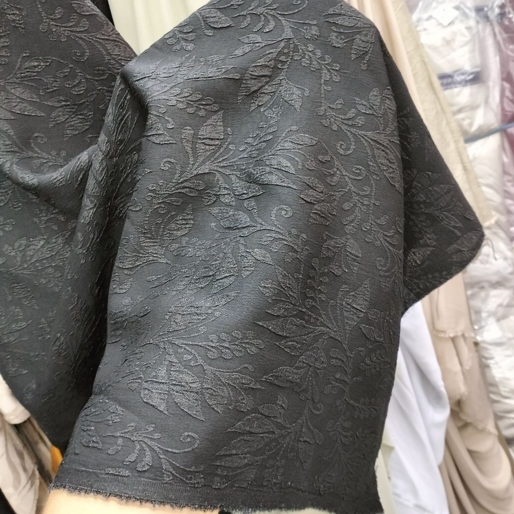 kain jet black Jacquard metalik antik/kain Jacquard metalik import/jet black Jacquard abaya mewah