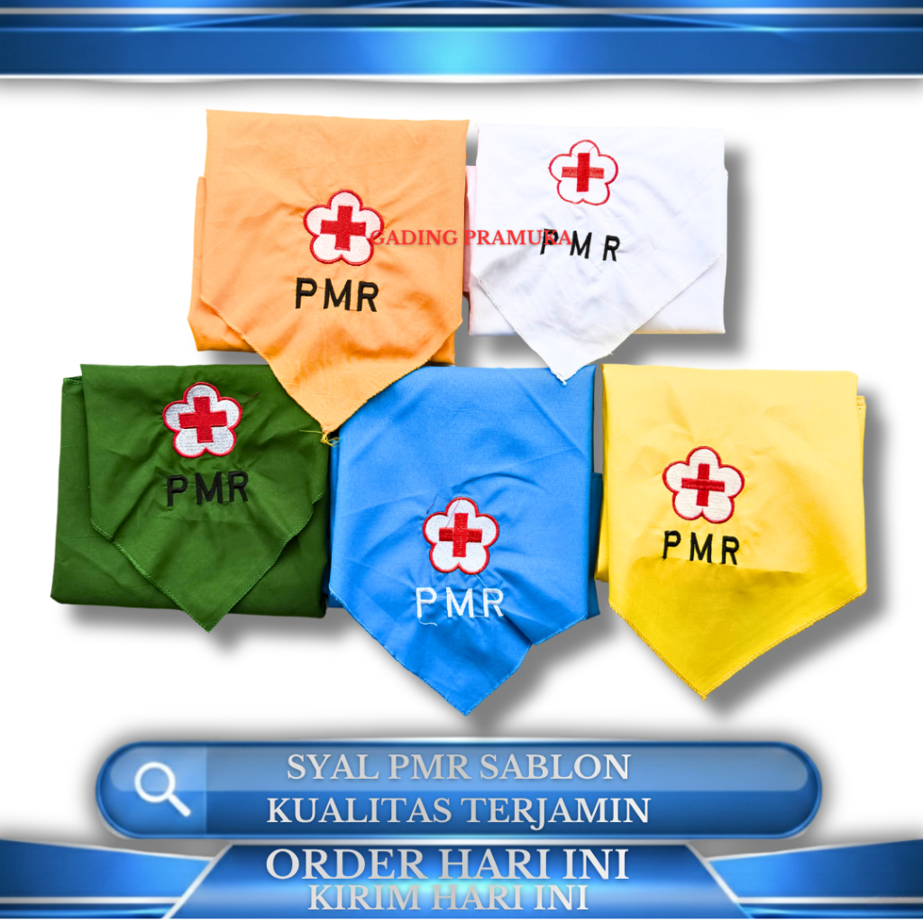 Syal scraf PMR sablon hijau biru putih kuning tua kuning muda