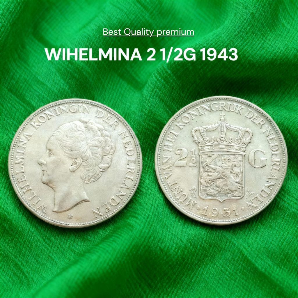Koin Perak Der Nederland Belanda Koningin Wilhelmina 2½ - 2G thn 1943