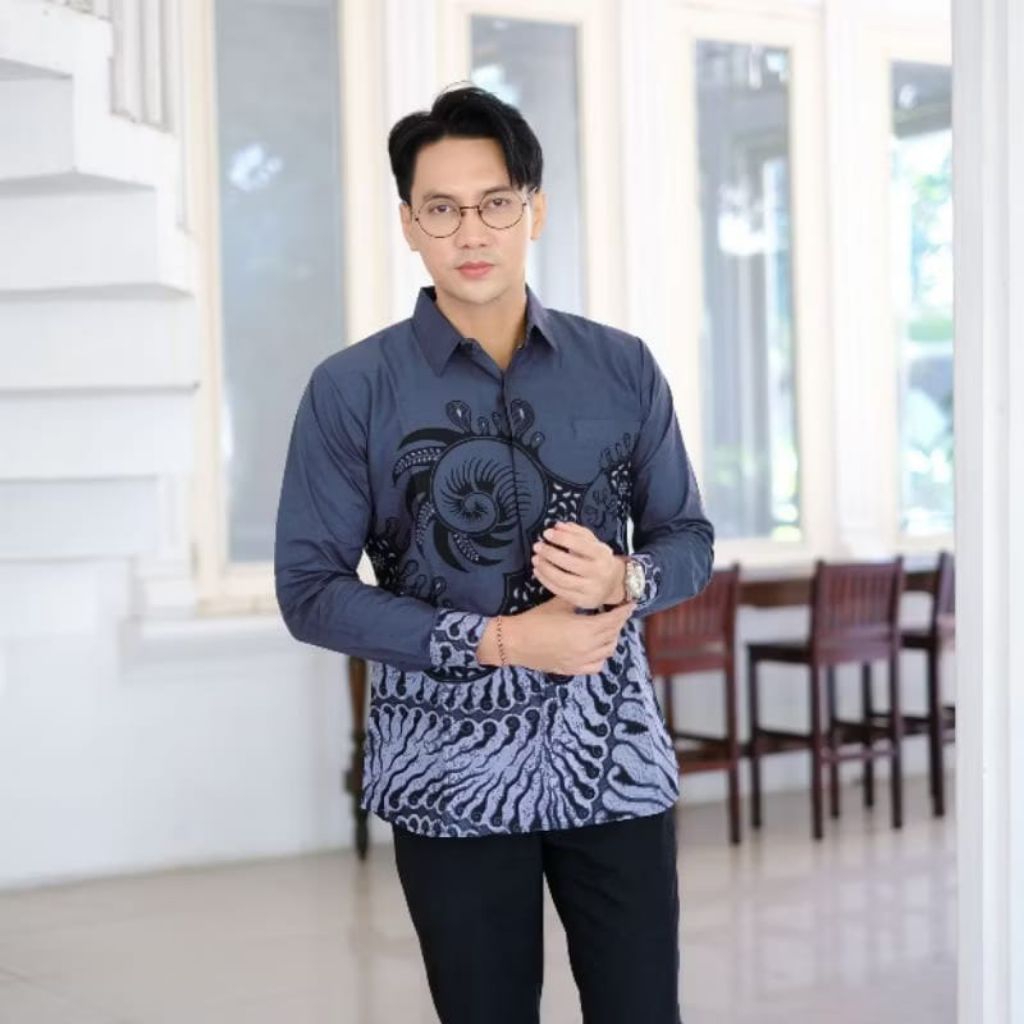 Batik pasotama motif rangkong abu new pria dewasa slim fit