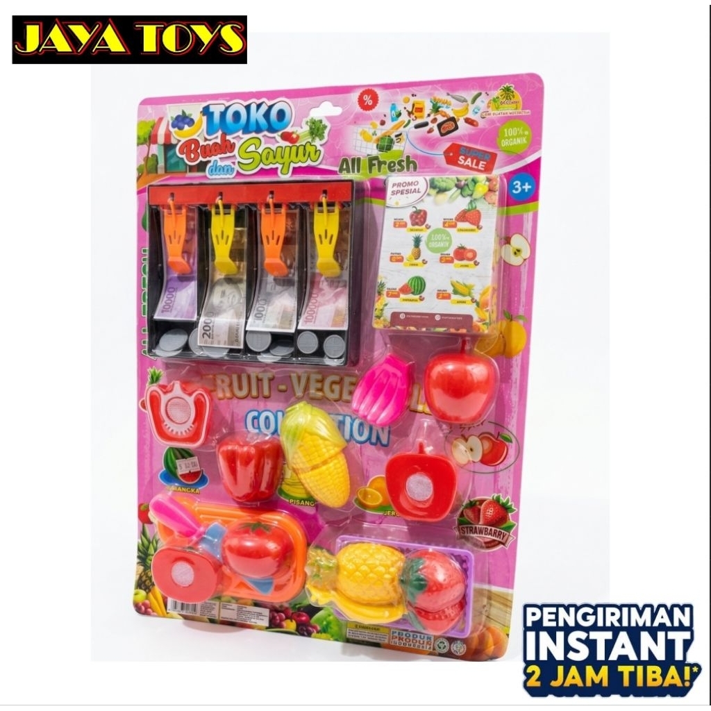 Mainan Edukasi Anak: Set Toko Buah & Sayur Potong dengan Kasir Kasiran (Pretend Play)