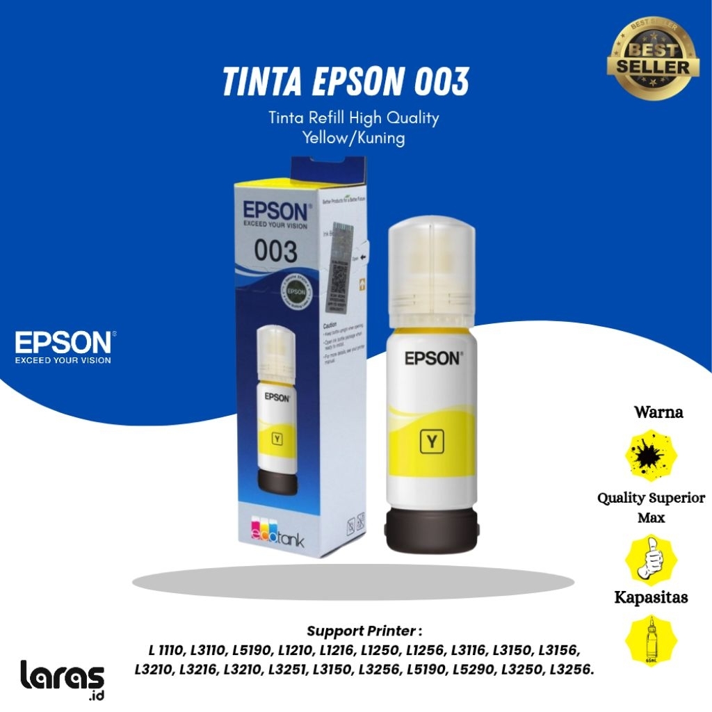 Tinta Printer EPSON 003 (YELLOW/KUNING) | Y Print Series L1110, L1210, L1250, L1256, L3156, L3210, L