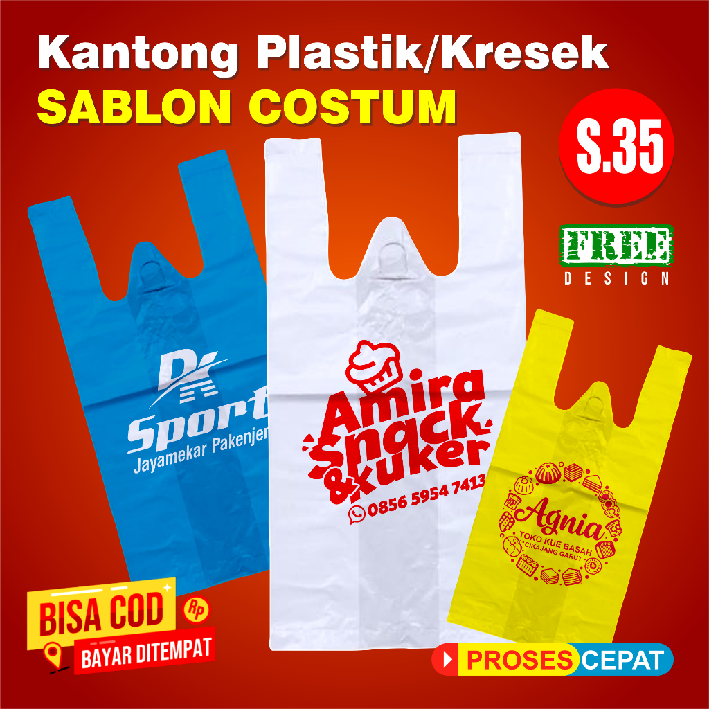 100 pcs Kantong Plastik Kresek Sablon S.35 Plastik HD PE Kemasan Toko Laundry Kelontongan Minimarket