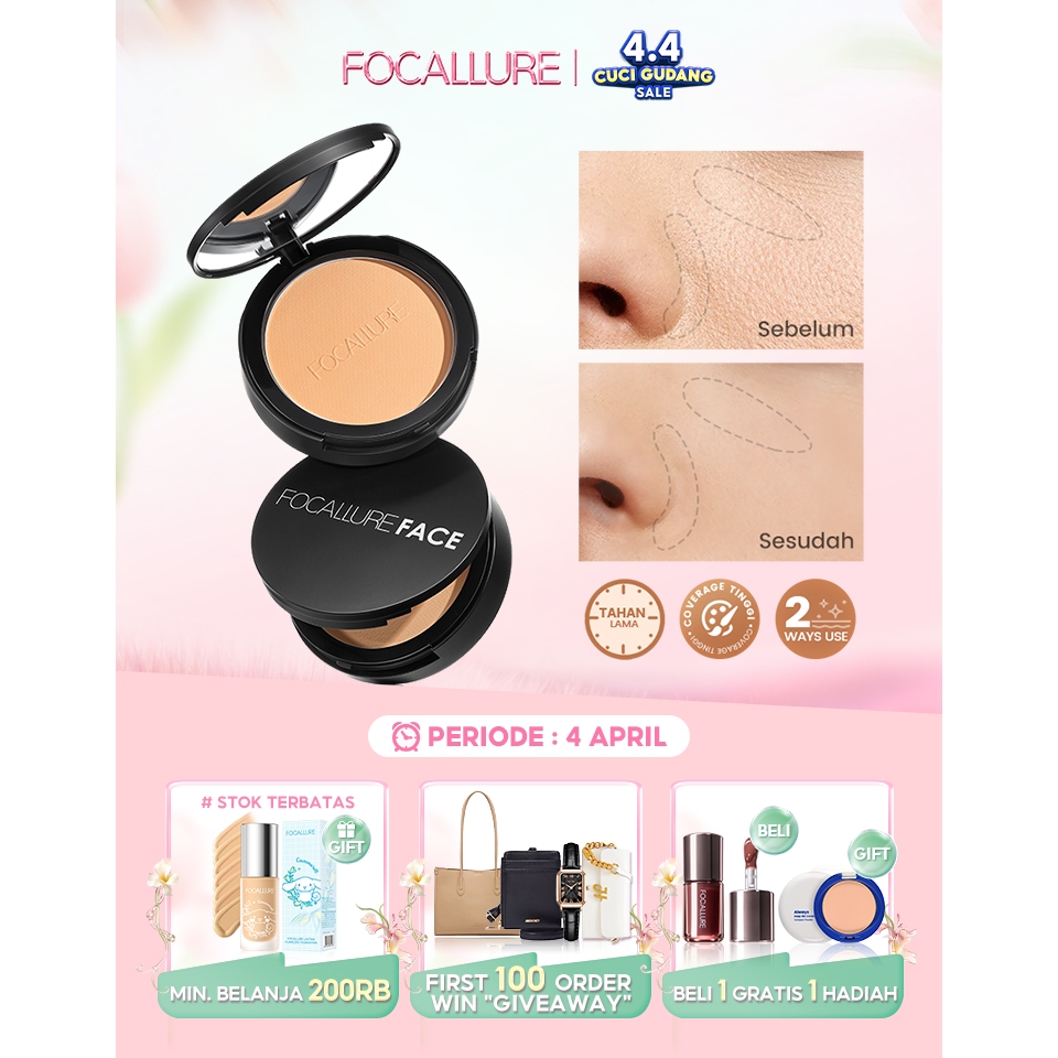 FOCALLURE Oil-control Pressed Powder-Matte Bedak Padat