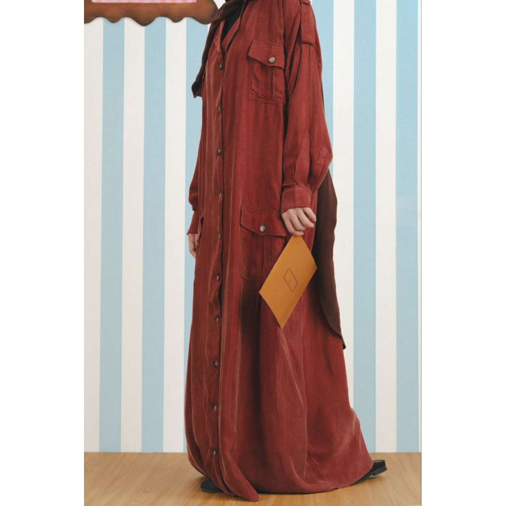SAFARI ABAYA BY ELMADINA RUSTY DIARY MIDNIGHT WARDROBE M BRICK SONATA XS