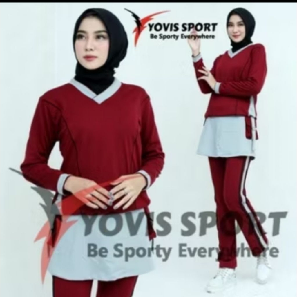 Jumbo Stelan Baju Senam Muslimah Yovis Sport/ Stelan Celana Rok Senam Cargo