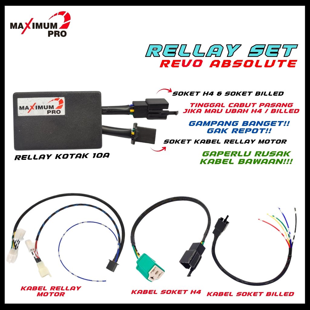 PREMIUM KABEL RELAY LAMPU SET REVO ABSOLUTE 2009-2014 10A HID SOKET BILED LED H4 MOTOR SOCKET RELLAY