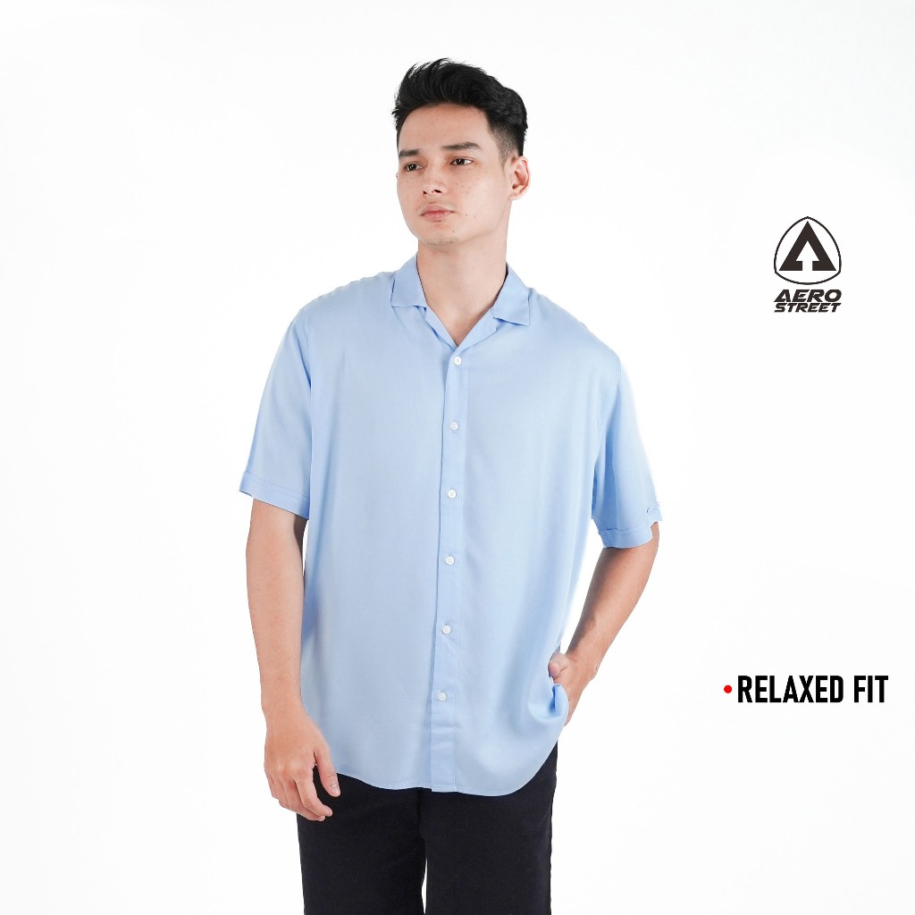 Aerostreet Kemeja Rayon Marva Sky Blue Hawai Polos Cerah Pria Wanita QABAA