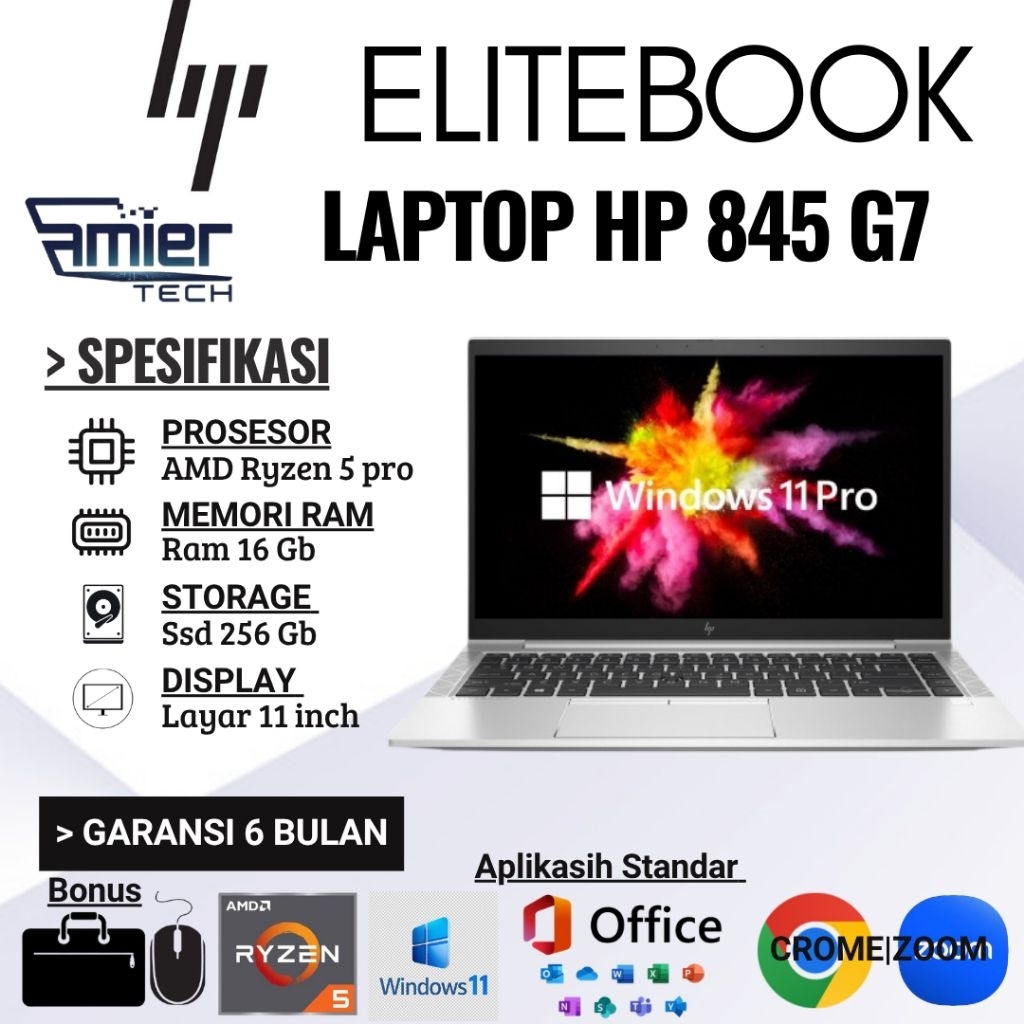 Laptop Murah Hp Elitebook 845 G7 Ryzen 5 Pro Ram 16gb Ssd 256Gb Bergaransi
