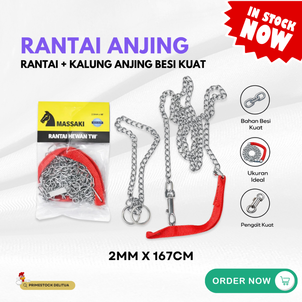Rantai Anjing Massaki 2mm x 167cm – Rantai + Kalung Anjing Besi Kuat
