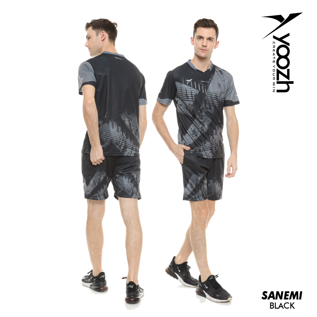 Baju badminton Yoozh SANEMI BLACK jersey badminton kaos olahraga celana badminton tebal original