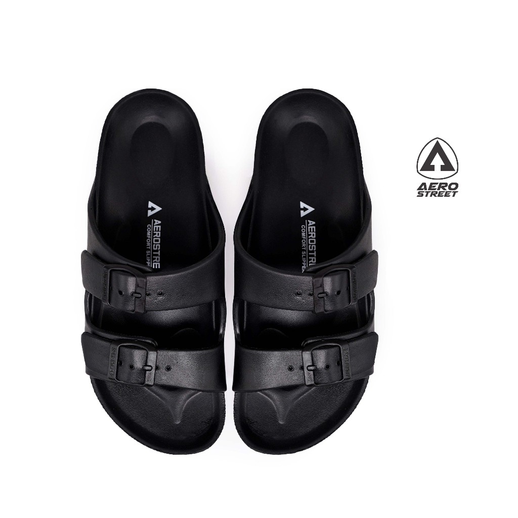 Aerostreet 36-44 Conifer Hitam - Sandal Sendal Selop Slip On Casual Pria Wanita Aero Street 21BAA0