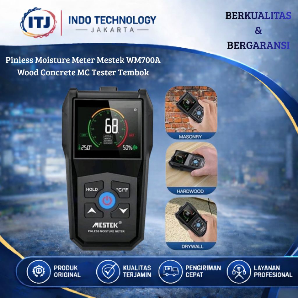 Pinless Moisture Meter Mestek WM700A Wood Concrete MC Tester Tembok