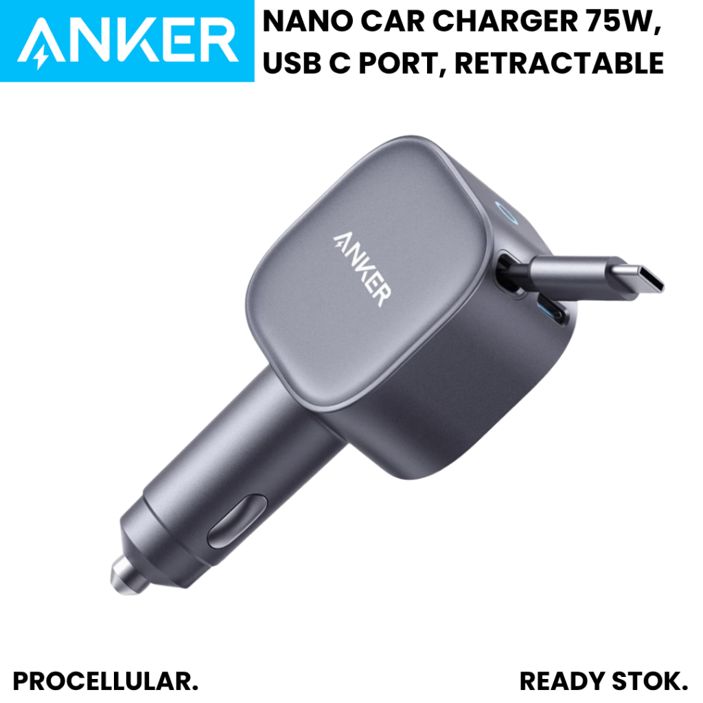 Anker Car Charger Nano 75W Fast Charging Retractable Kabel Type C