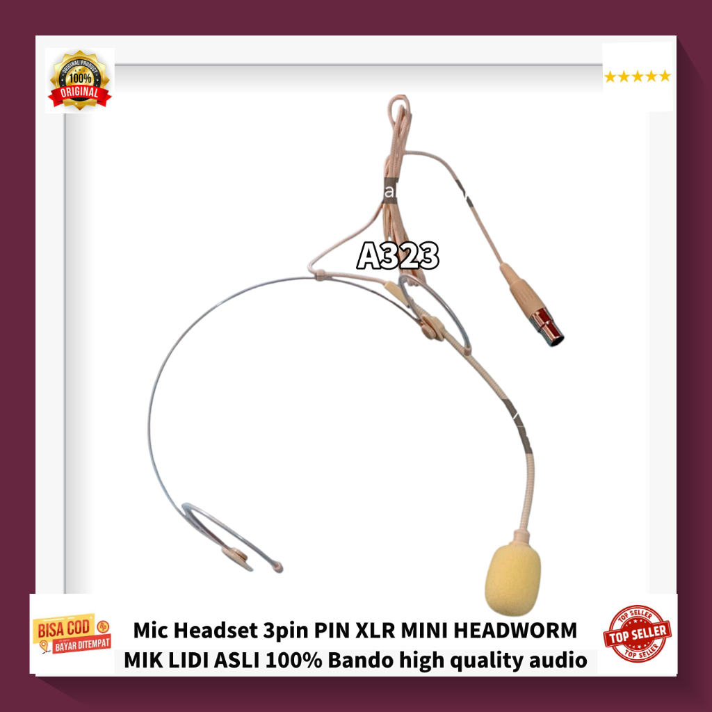 A323 Mic ASLI 100%  MICROPHONE Headset 3pin PIN XLR MINI HEADWORM MIK LIDI Bando high quality audio 