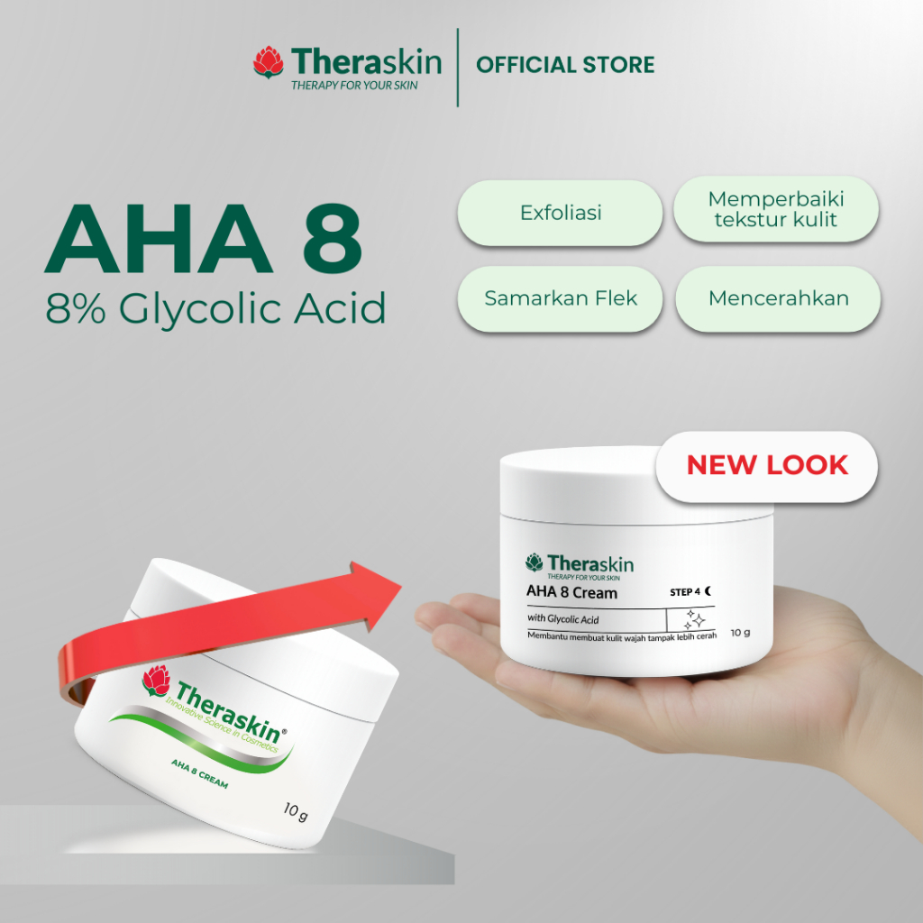 Theraskin BPOM AHA 8 Cream – Krim Malam Glycolic Acid 8% untuk Mencerahkan, Menghaluskan, & Memudark