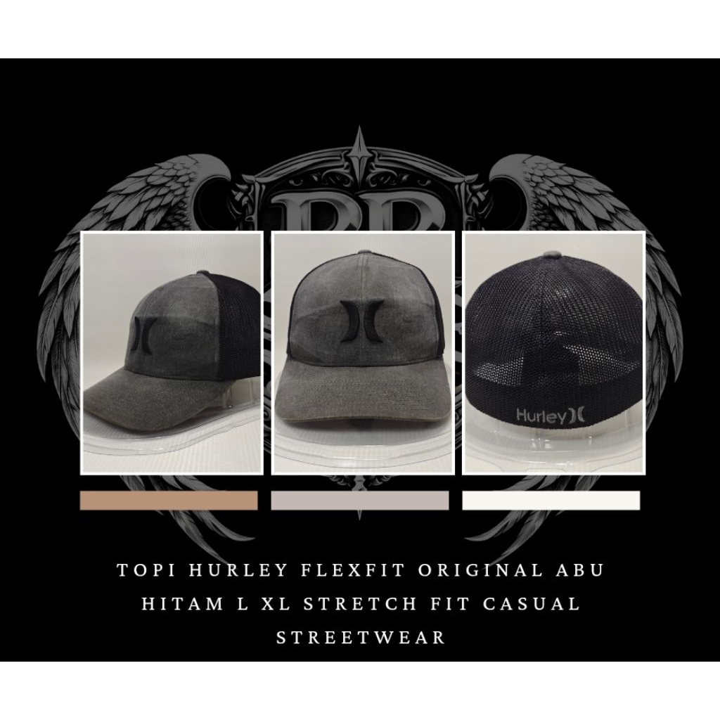 Topi Hurley Flexfit Original Abu Hitam L XL Stretch Fit Casual Streetwear