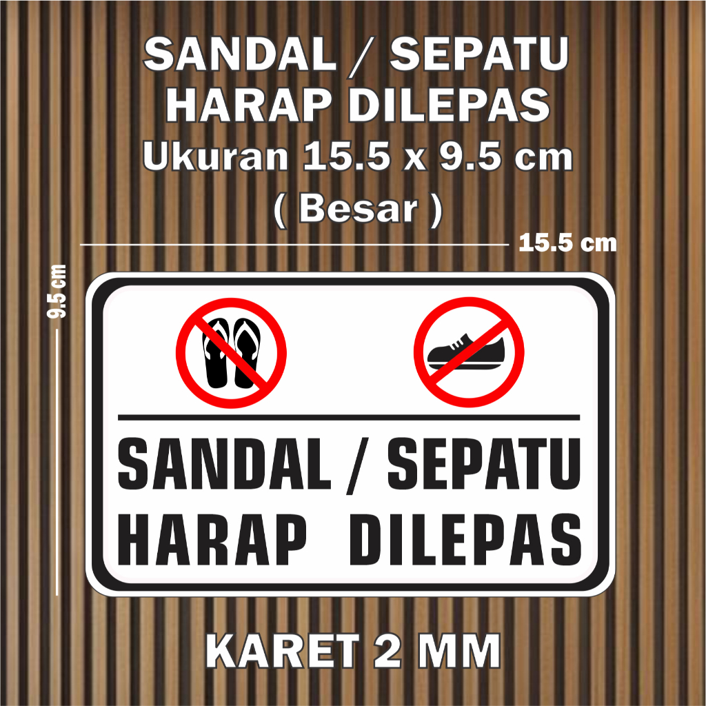 Pajangan hiasan dinding plang Sandal Sepatu Harap Dilepas putih ukuran 15.5 x 9.5 cm Dekorasi pering