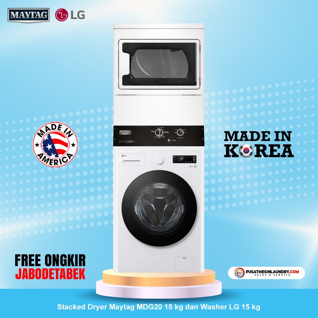 LG Mix Stack Mesin Cuci 15kg & Mesin Pengering Gas 15kg LGM15SN