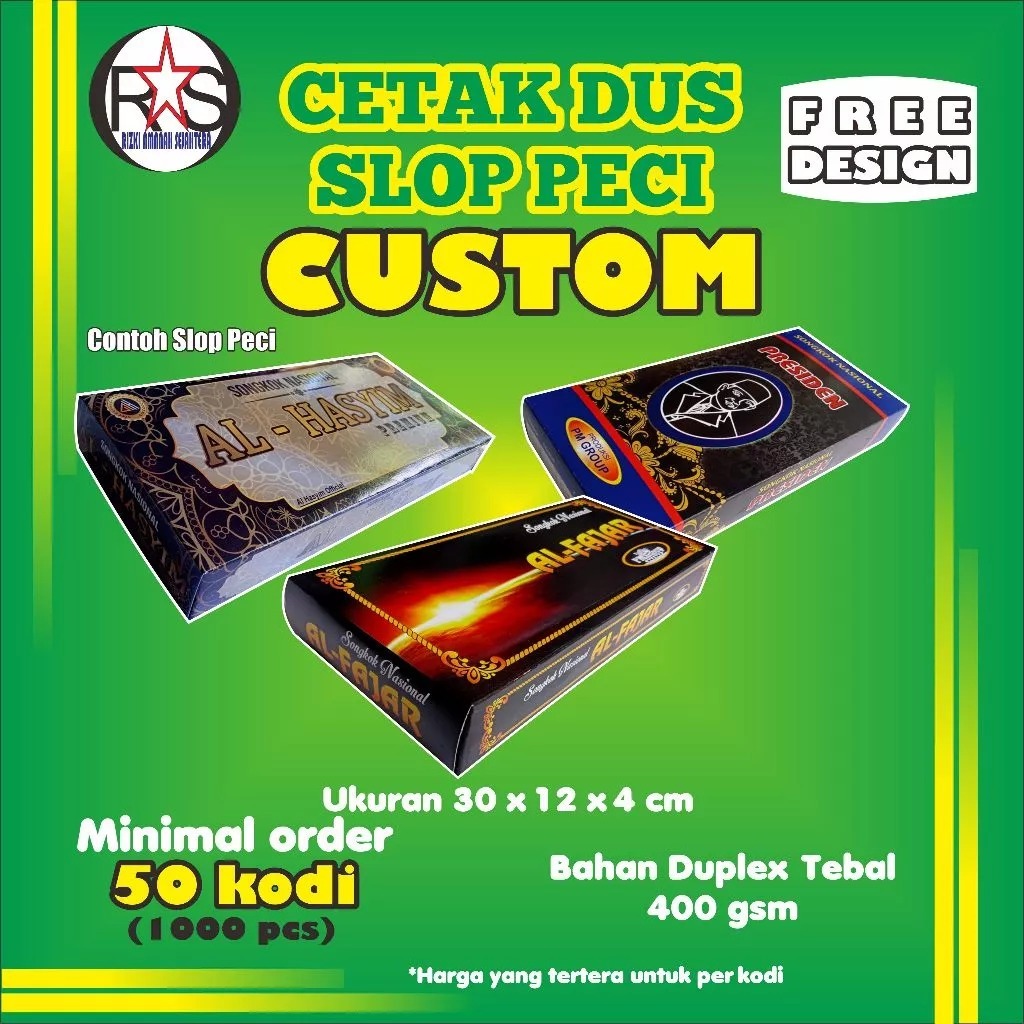 Dus/Slop Peci Custom Merk Pribadi