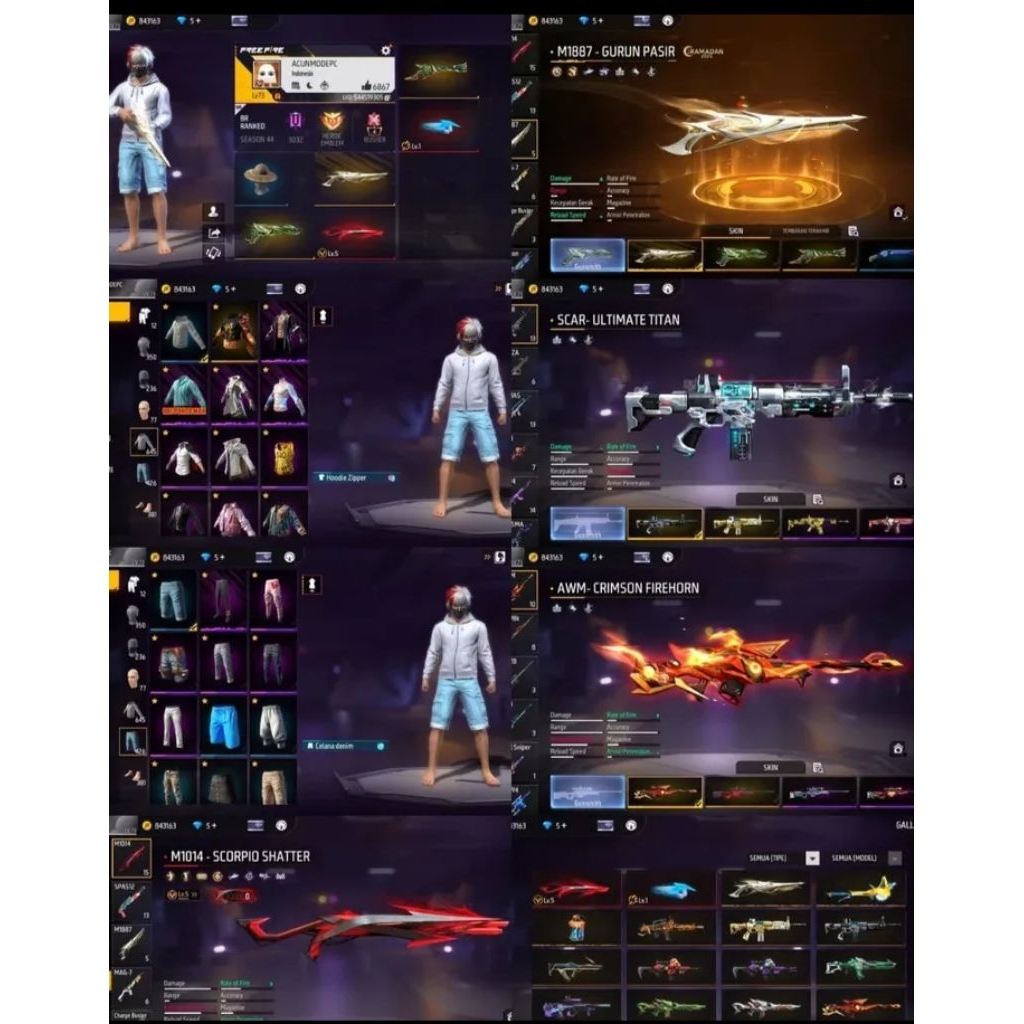 AKUN FF Sultan level tinggi skin lengkap, ready akun ff murah bagus ff sultan