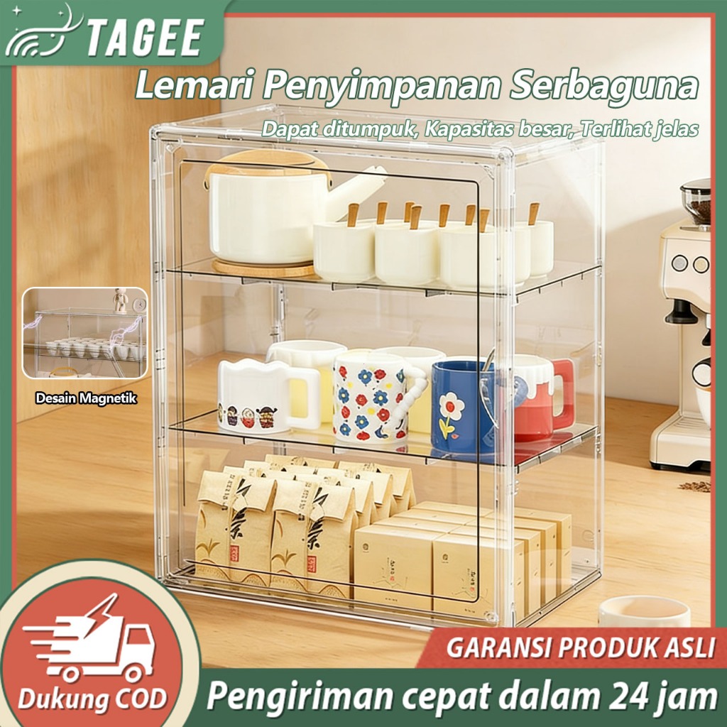 TAGEE Tempat Gelas Akrilik Transparan lemari Penyimpanan Anti Debu Untuk Gelas Kotak Pajangan Gelas 