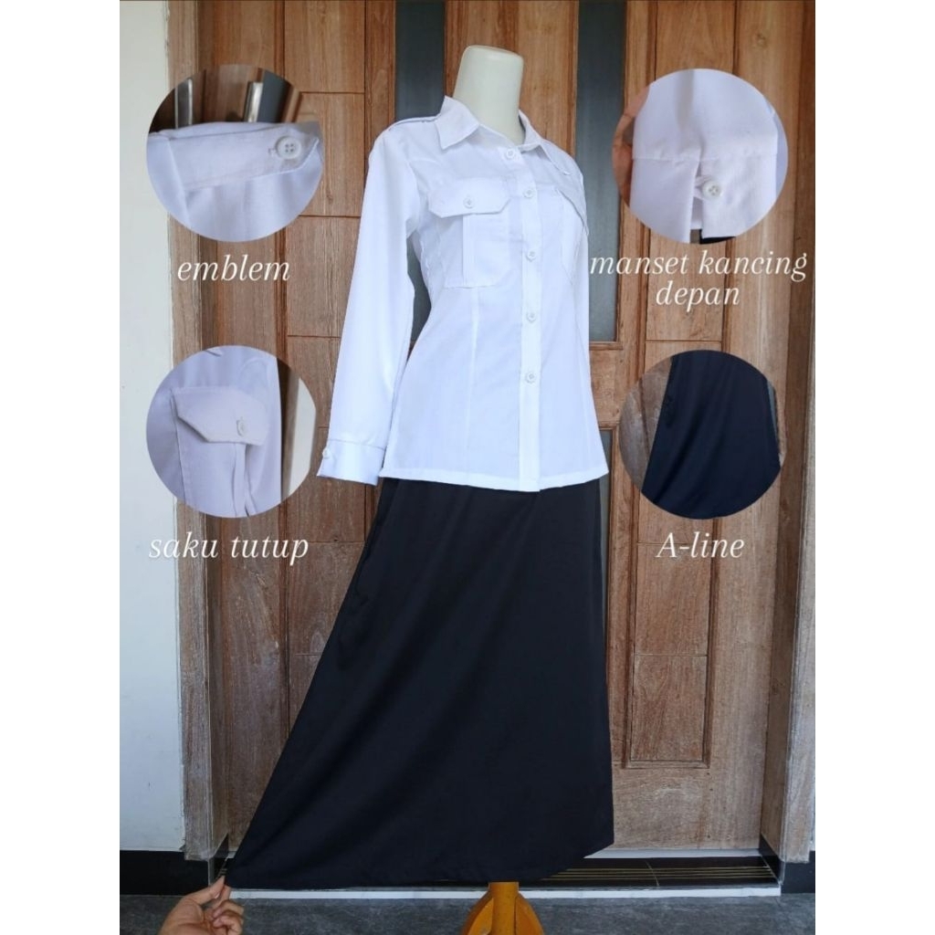 SERAGAM ASN HITAM PUTIH WANITA HIJAB // SETELAN PNS HITAM PUTIH ROK SPAN  // ATASAN PDH PUTIH PANJAN
