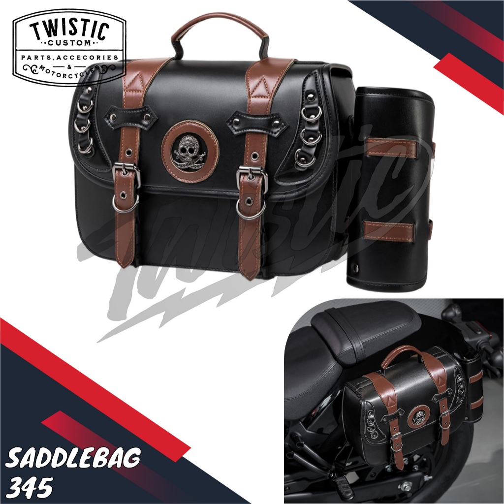 Side Bag Saddle Bag Saddlebag 345 Tas Kulit Samping Pannier Motor Harley Davidson Vulcan 650 Honda R