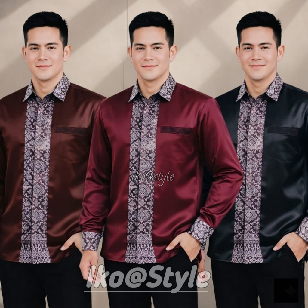 Kemeja variasi songket baju kondangan pria Kemeja wisuda baju kemeja polos variasi songket.