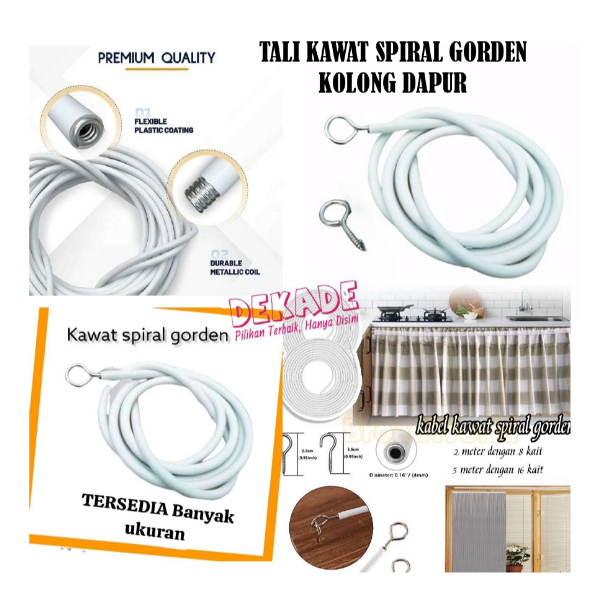 Kawat Spiral Gorden Dan Hook Tempel Gorden Kolong Dapur - Tali Gorden