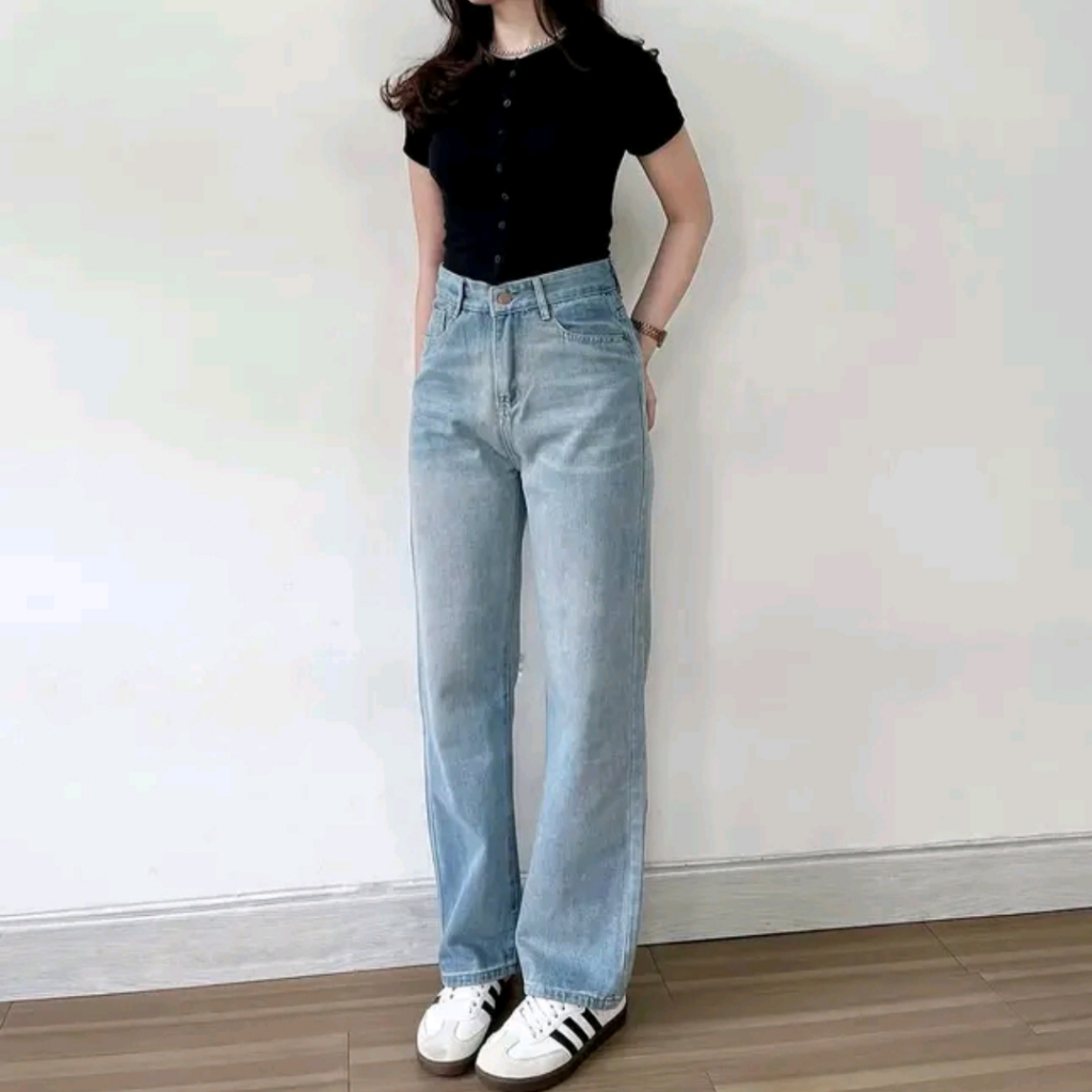 Celana jeans wanita highwaist loose kekinian model korean style - Celana jeans kulot wanita / Highwa