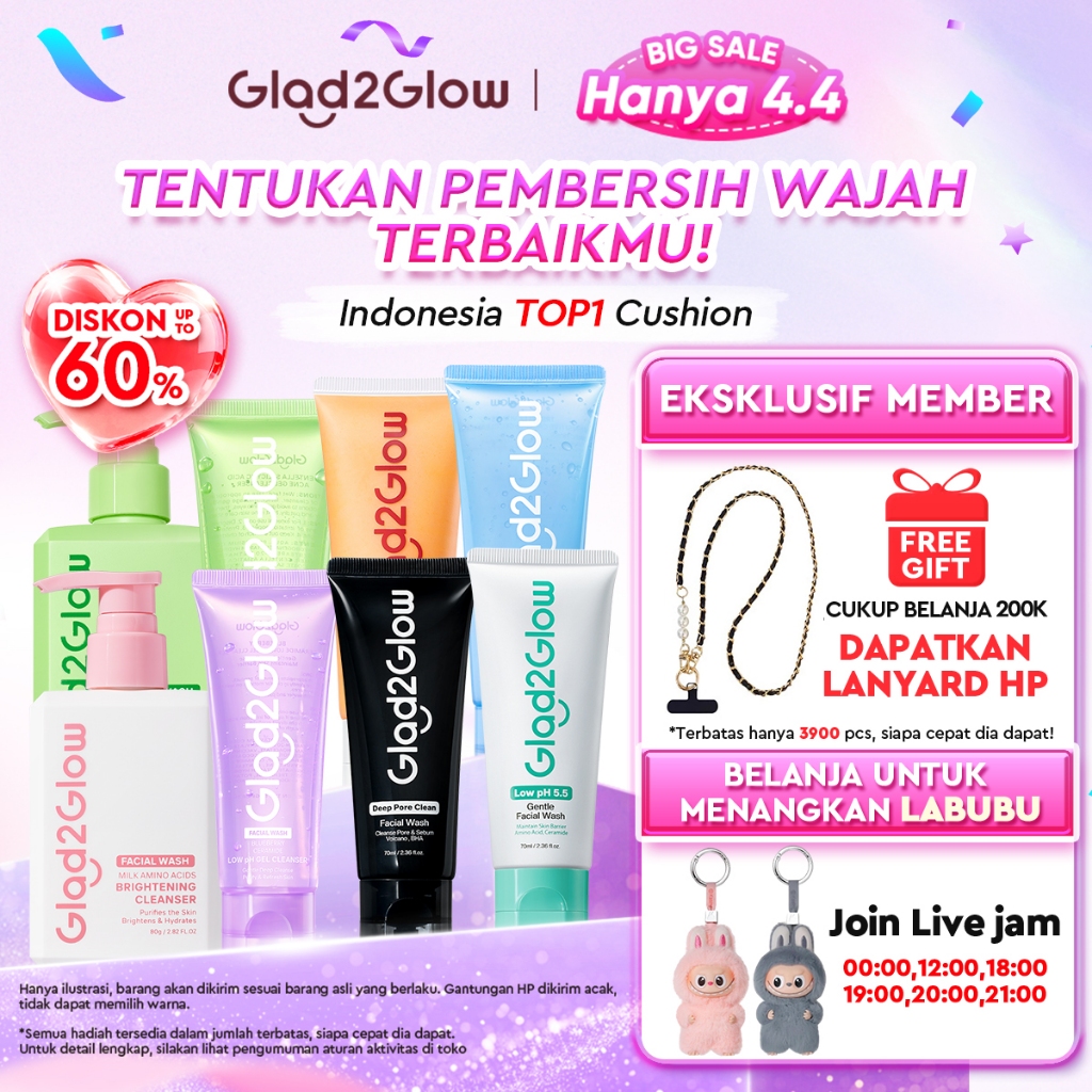 Glad2Glow Facial Wash All Series-Pembersih low pH lembut,pembersih niacinamide pencerah,pembersih je