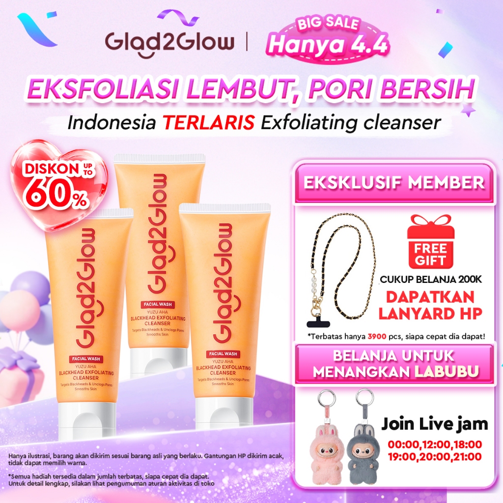 Glad2Glow Yuzu Aha Blackhead Exfoliating Cleanser facial wash skincare face wash sabun cuci muka cle
