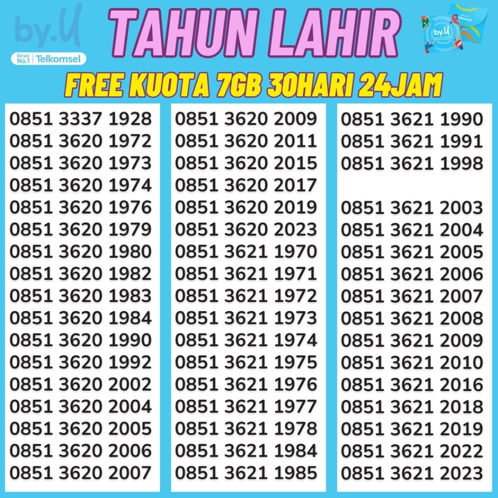 Nomor Cantik Telkomsel Byu Bonus 3gb Triple Super Tahun Lahir Telkomsel byu Telkomsel 5g Telkomsel 1