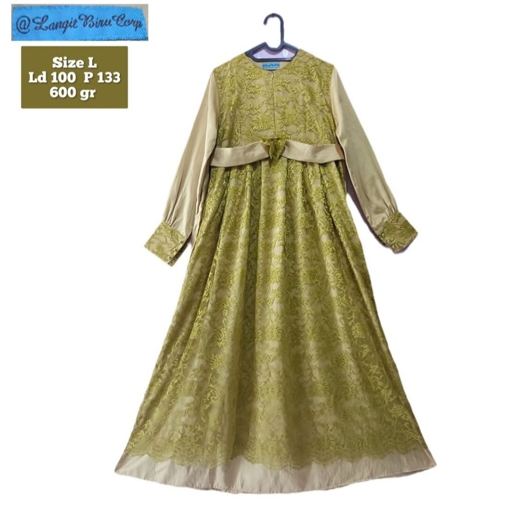 langit biru Corp gamis dress brukat olive green size L