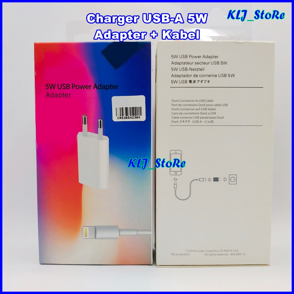 Charger 5W For Iphone 5 6 7 8 X Casan 5 Watt USB Adapter + Kabel USB Lightning