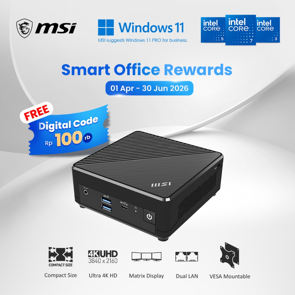 MSI KOMPUTER MINI PC CUBI N ADL N100 16GB 512GB W11+OFFICE BLACK GARANSI RESMI