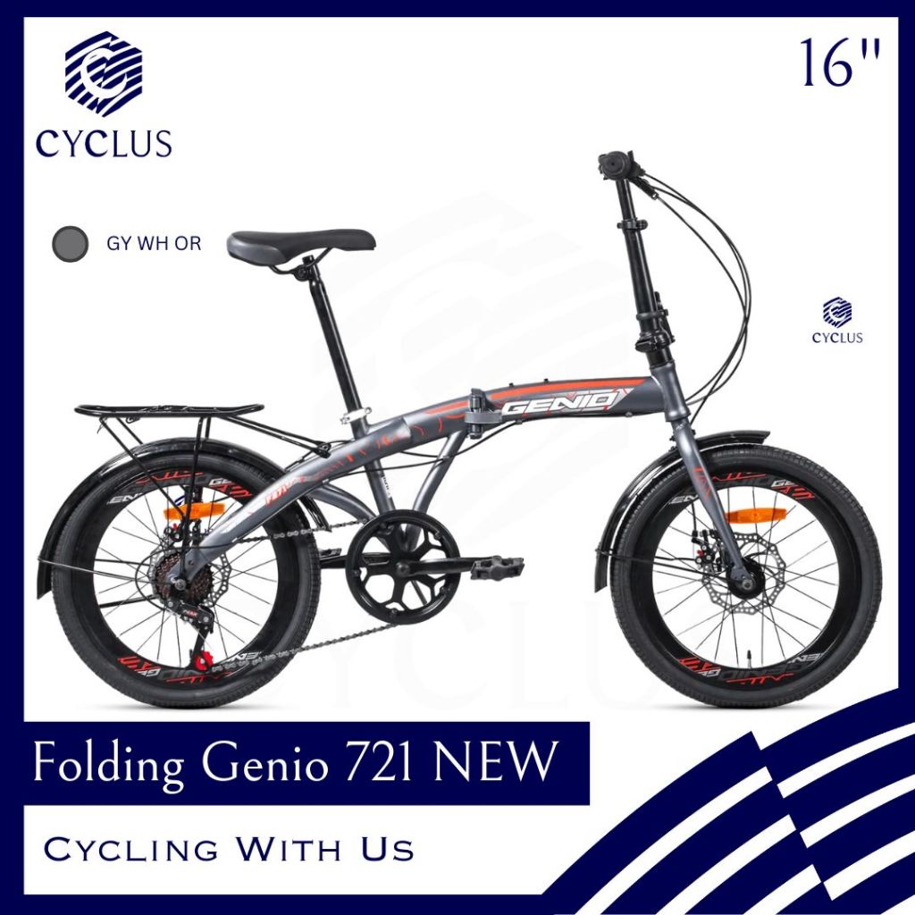 INSTAN - Sepeda Lipat Folding Genio F721 721 Anak Dewasa Laki Laki Perempuan 16 Inch