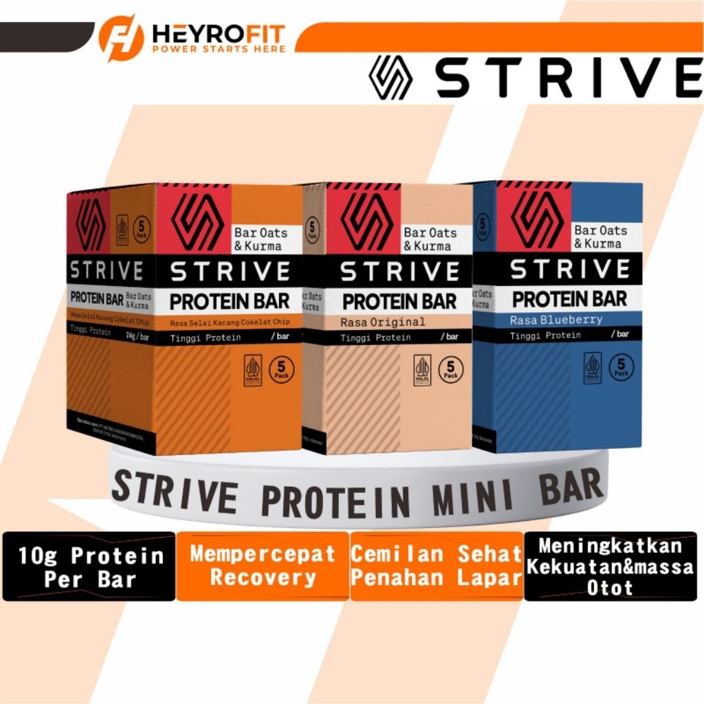 STRIVE Protein Mini Bar 1 BOX isi 5 25gr | Protein Bar 10gr Protein/bar
