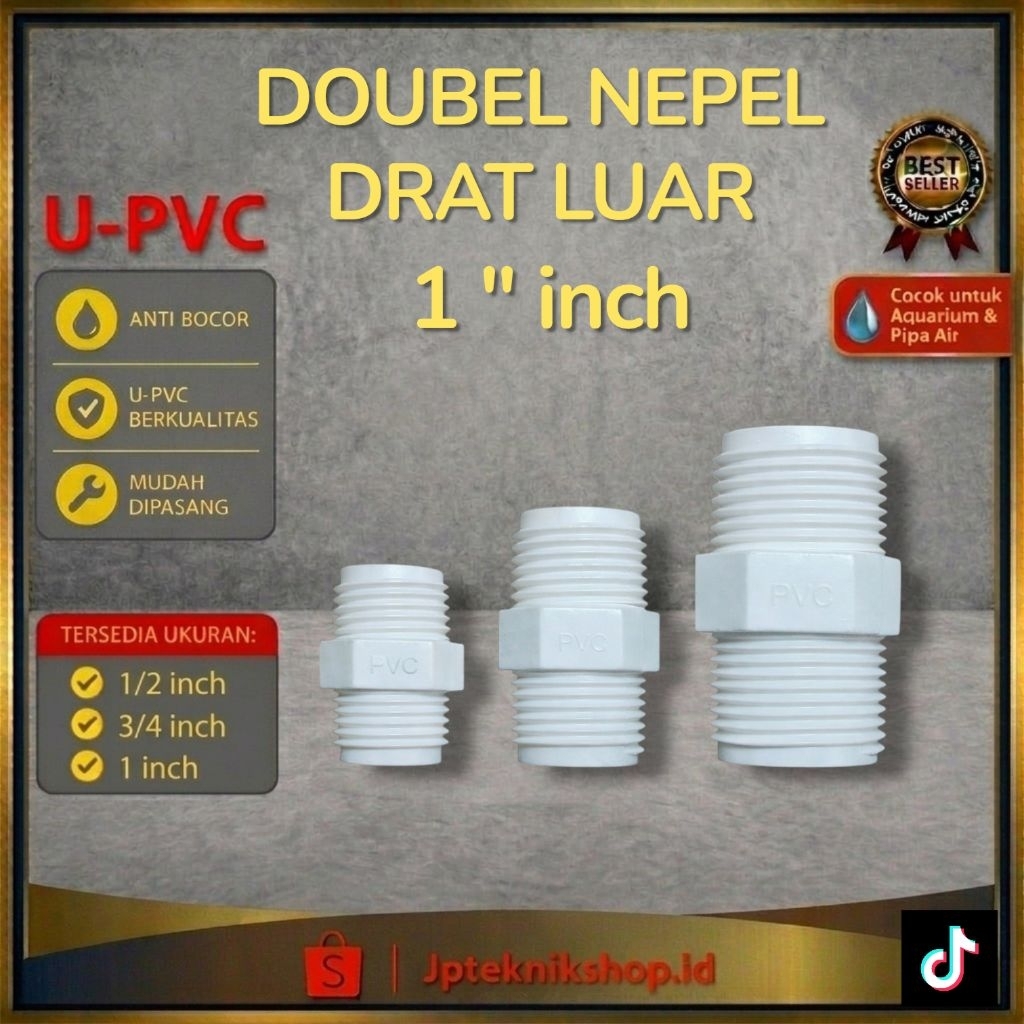 [1"inch] Double Nepel Pvc 1" inch Warna Putih | Sambungan Pipa Paralon Air Drat Luar Kedua Sisi Kone