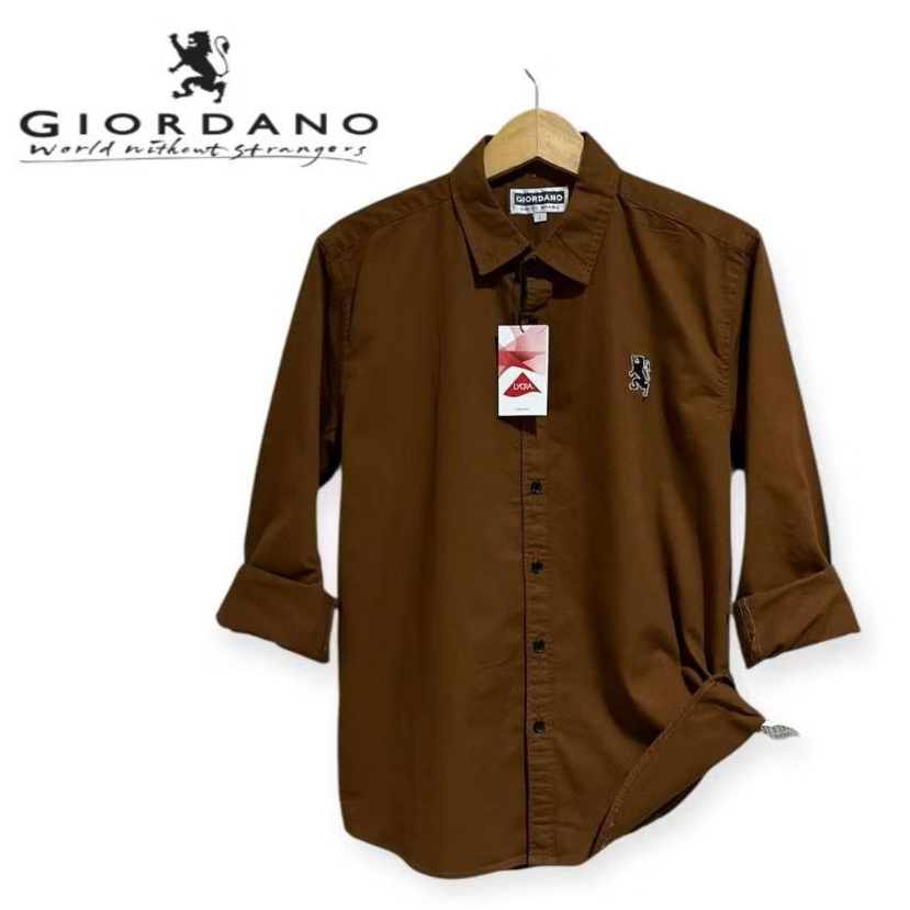 Kemeja Panjang Giordano/Kemeja Logo 3D pria/Kemeja Katun Twill Pria/Kemeja Kantor Pria/Kemeja Slimfi