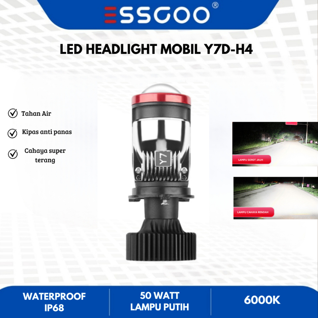 ESSGOO lampu Utama Y7D-H4 Lampu Led Mobil/Motor Soket H4